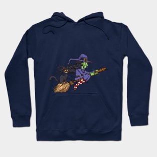 Cartoon Witch Flying On Her Broom Hoodie